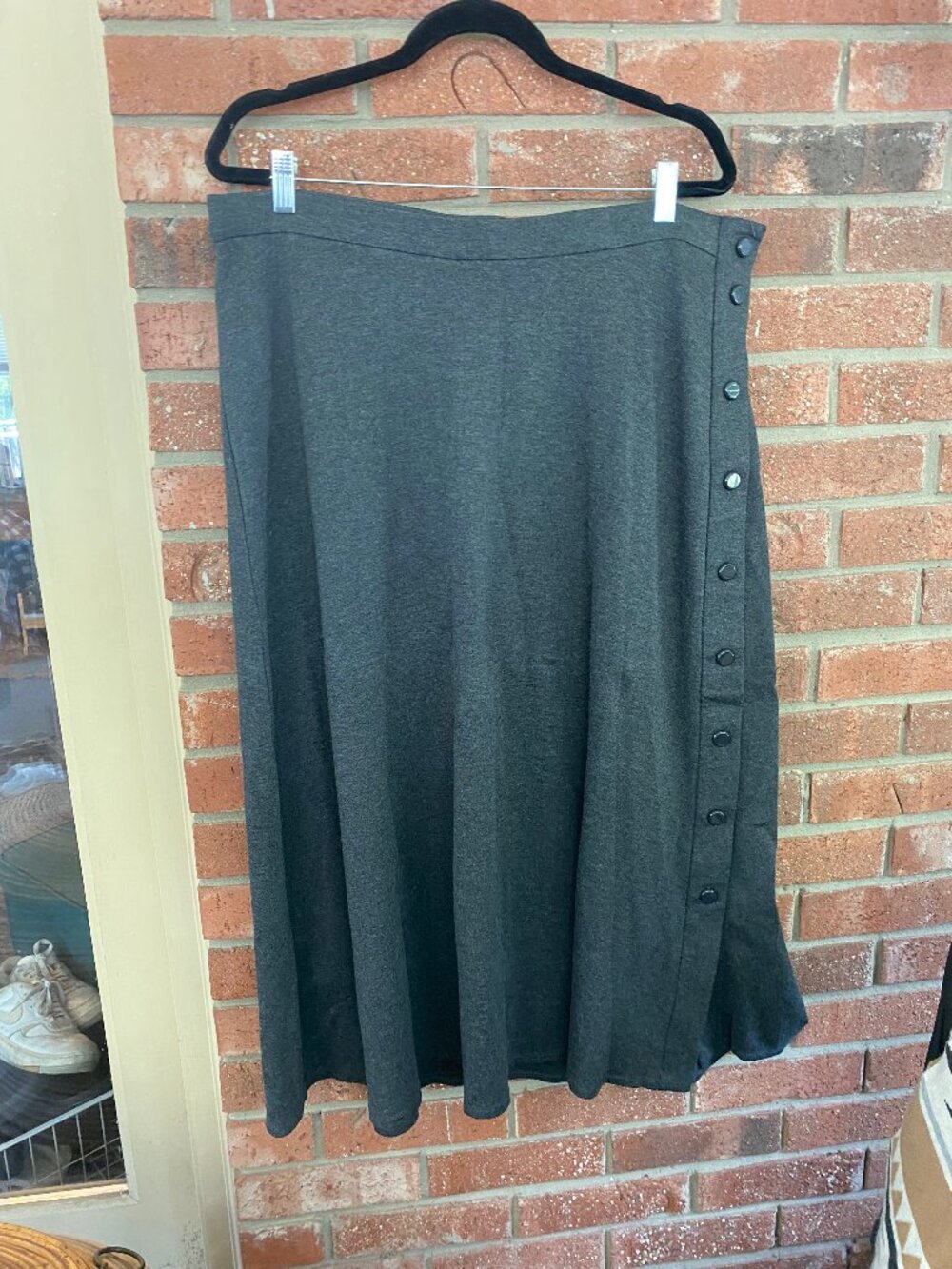CJ Banks Gray Button Detail A-Line Knit Skirt